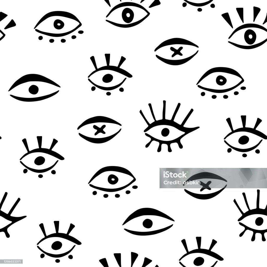 Seamless Pattern With Hand Draw Eye Stock Illustration - Download Image ...