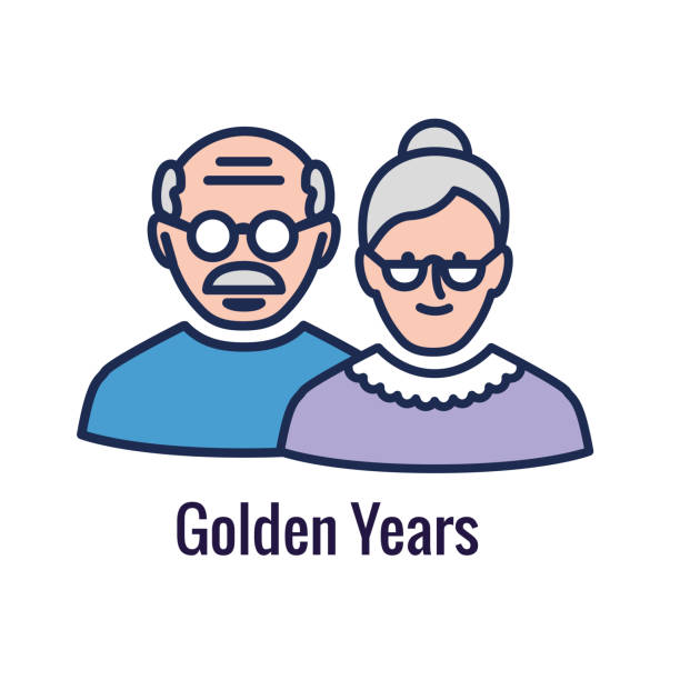 поколение и пенсионный значок набор, показывающий соображения - выход на пенсию - senior couple senior adult senior women grandmother stock illustrations
