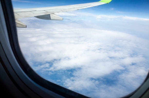 istock Top of cloud sky view from airplane window 1206035413