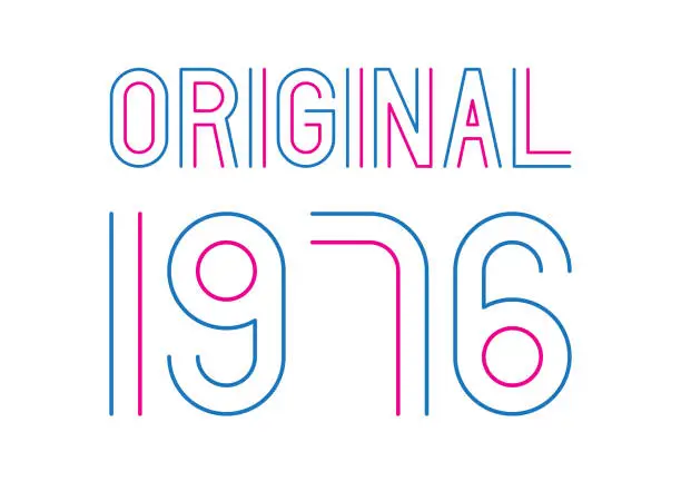 Vector illustration of Blue and pink original year 1976 text on white background