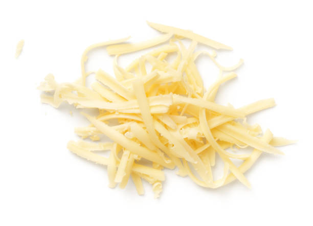 gerieben käse isoliert auf weißem hintergrund - parmesan stock-fotos und bilder