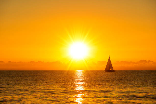 istock A sailboat sailing with the sunrise sun 1206043325