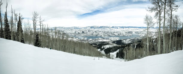 Winter mountain landscape Wasatch mountains at winter. The slopes of Deer Valley ski resort. deer valley resort stock pictures, royalty-free photos & images