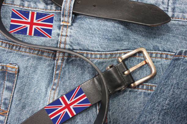 istock Jeans pants with a wide leather belt  Made in Great Britain 1206045941