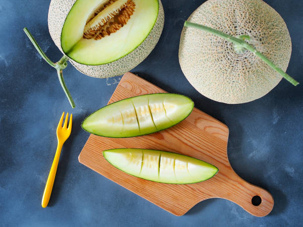 istock Pieces of green net melon fruit or honeydew. 1206046068