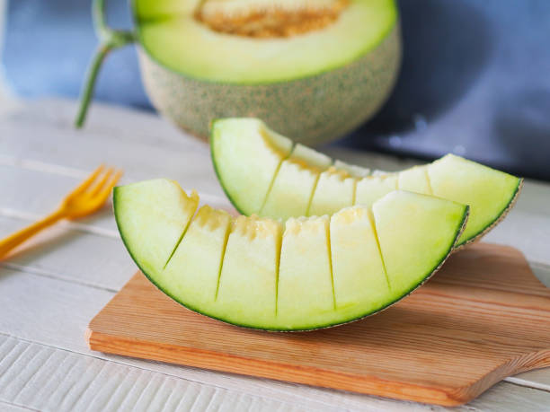 istock Pieces of green net melon fruit or honeydew. 1206046080