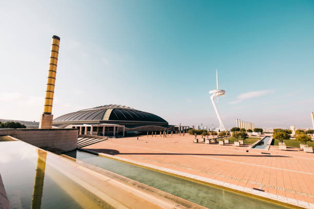 BARCELONA - FEBRUARY 13 2020: Palau Sant Jordi (English: St. George's Palace) is an indoor sporting arena in the Olympic Ring complex on Montjuic hill, Barcelona, Catalonia, Spain.