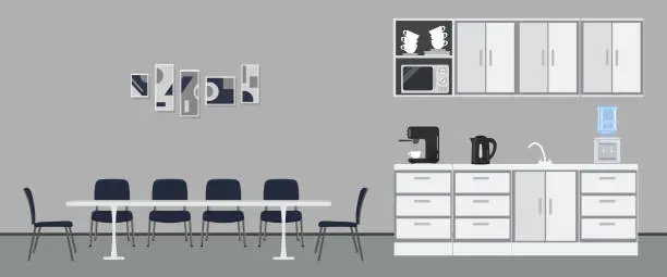 Vector illustration of Office kitchen. Dining room in office