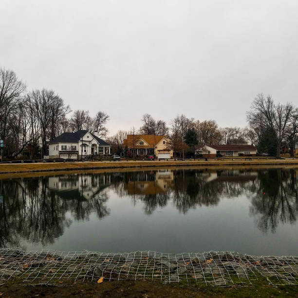 Orange House Behind a Small Pond
