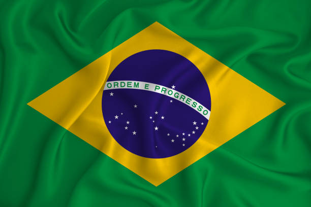 istock Brazil flag on the background texture. Concept for designer solutions. 1206055134