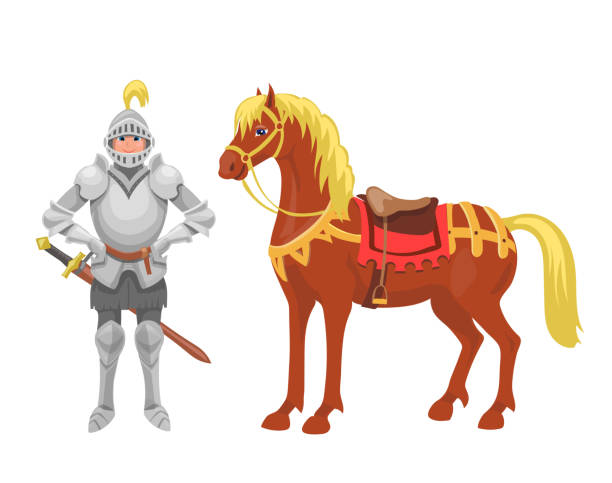 istock Knight with armor and horse vector illustration Fairy tales characters. 1206056938
