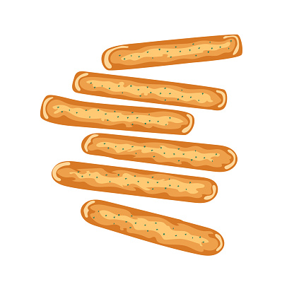 Regular bread sticks. Flour edible food. Hand-drawn design. Vector editable illustration