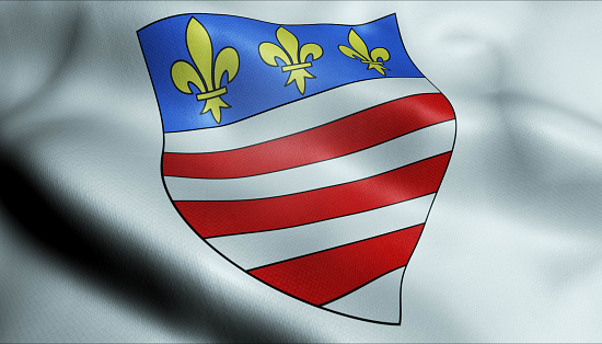 3D Waving France City Coat of Arms Flag of Beziers Closeup View