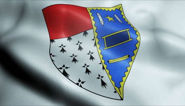 3D Waved France Coat of Arms Flag of Roubaix stock photo