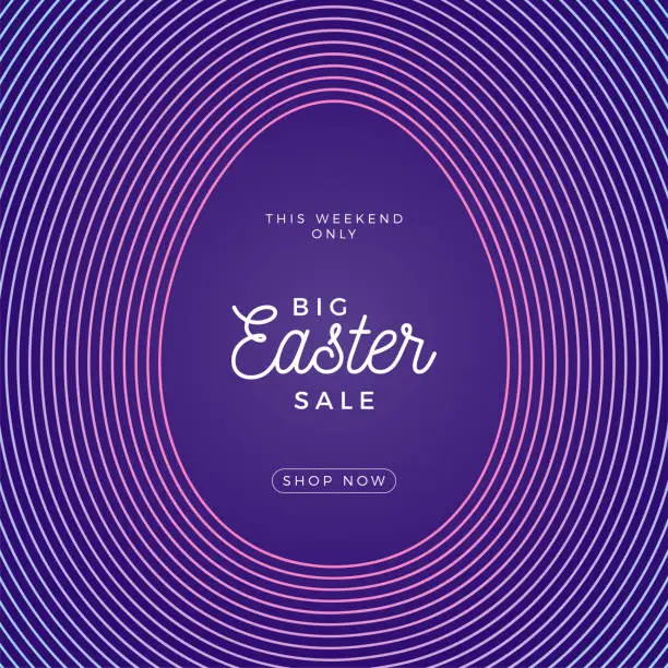 Vector illustration of Easter egg square banner. Easter big sale card with big outline egg on purple modern background. Vector illustration. Place for your text.