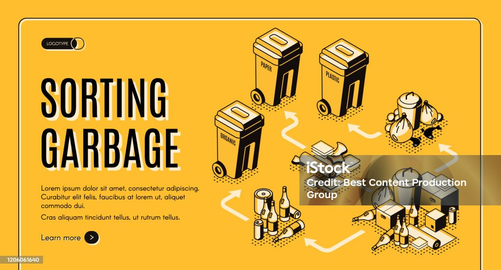 Garbage Visual Sortation Garbage Sorting Service Isometric Vector Website Stock Illustration ...