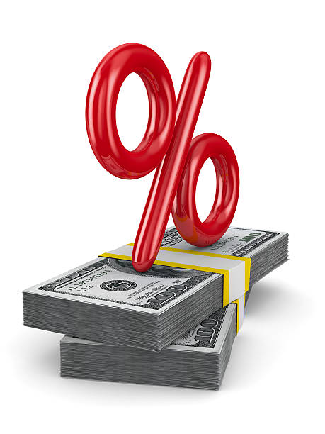 istock Percent on pack of dollars. Isolated 3D image 120606374