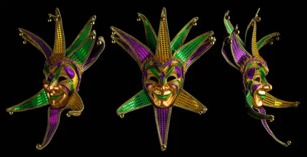 Set of colorful Mardi Gras masks isolated on black