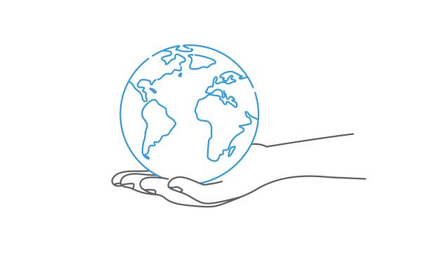 손을 잡고 지구. - globe human hand earth world map stock illustrations