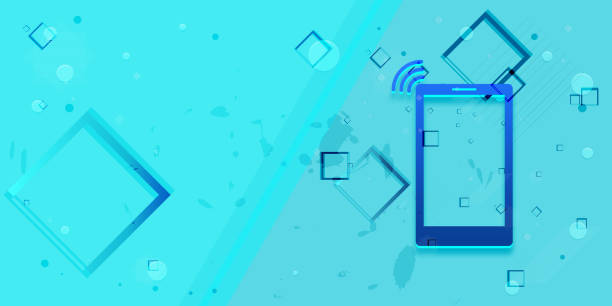 istock Smartphone network signal icon flat abstract design cyan blue banner illustration 1206067201