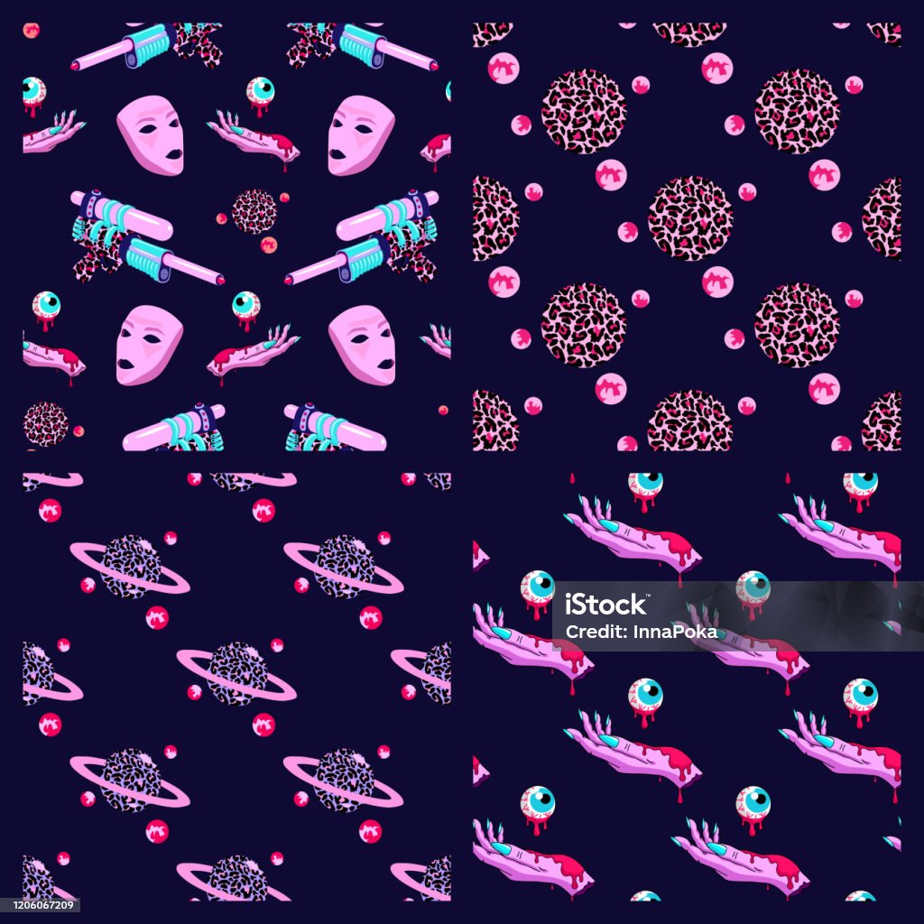 Ilustración de Conjunto De 4 Patrones Sin Costuras De Ciencia Ficción Cósmicos Vectores Del Espacio Exterior Con Máscaras De Monstruos Manos Y Globos Oculares Sangrientos Planetas Armas Fondos De Pantalla Vectoriales Fondos Ilustración de Conjunto De 4 Patrones Sin Costuras De Ciencia Ficción Cósmicos Vectores Del Espacio Exterior Con Máscaras De Monstruos Manos Y Globos Oculares Sangrientos Planetas Armas Fondos De Pantalla Vectoriales Fondos