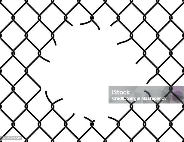 Mesh Netting Torn Hole In The Center Of Mesh Fence Vector Background Stock Illustration - Download Image Now