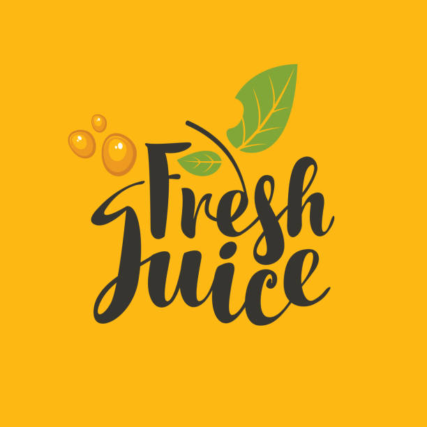 ilustrações de stock, clip art, desenhos animados e ícones de vector logo with inscription fresh juice and leaf - healthy eating food and drink nutrition label food