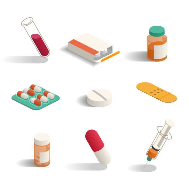 аптека - patient pill medicine and science container stock illustrations