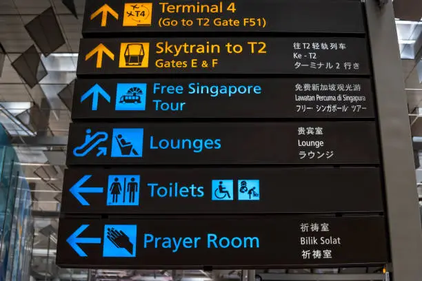Airport directions at Singapore's Changi International Airport.