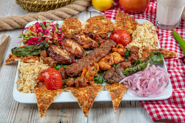istock Mixed kebab plate. Grilled plate mix assortment meat. 1206072618