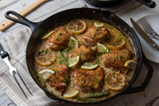 istock lemon butter chicken in iron skillet 1206073644
