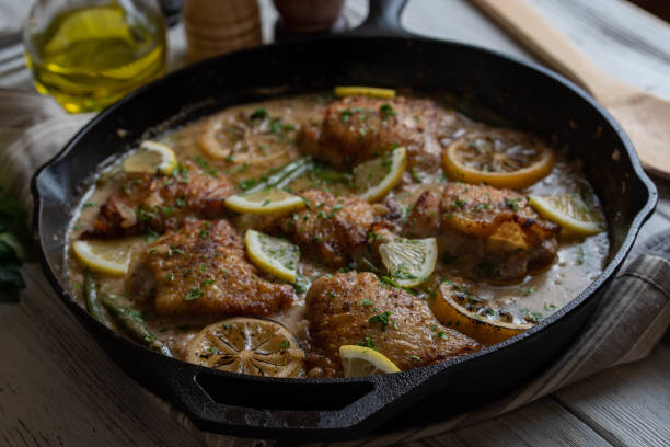 istock lemon butter chicken in iron skillet 1206073713
