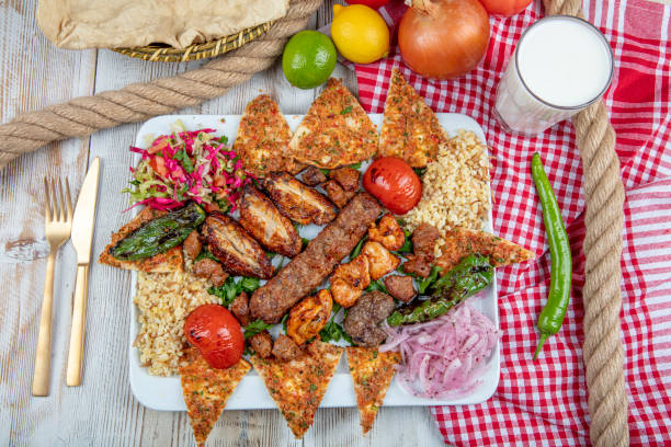 istock Mixed kebab plate. Grilled plate mix assortment meat. 1206073742