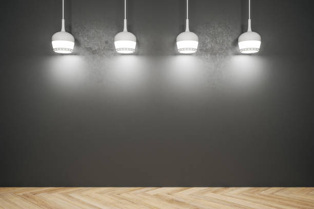 istock Gray concrete gallery interior with lamps. 1206076087