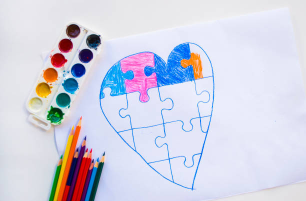 Colorful drawn heart on white background.
