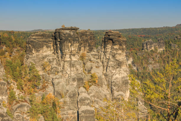 istock Elbe Sandstone Mountains in autumn with sunshine 1206079057