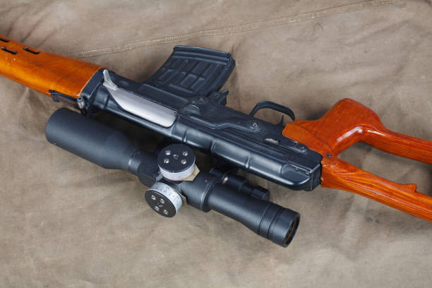 istock SVD sniper rifle on khaki canvas 1206082856