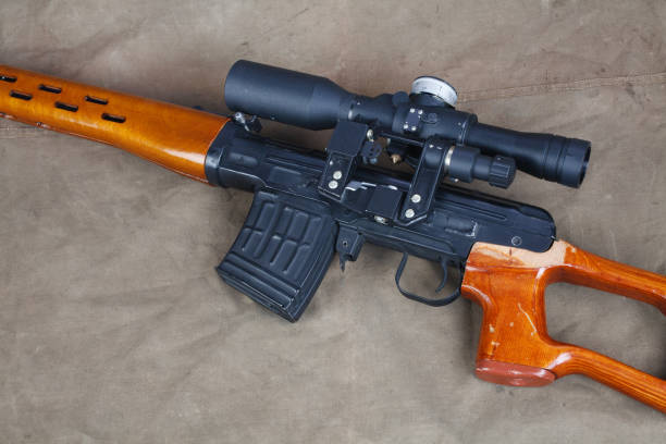 istock SVD sniper rifle on khaki canvas 1206082873
