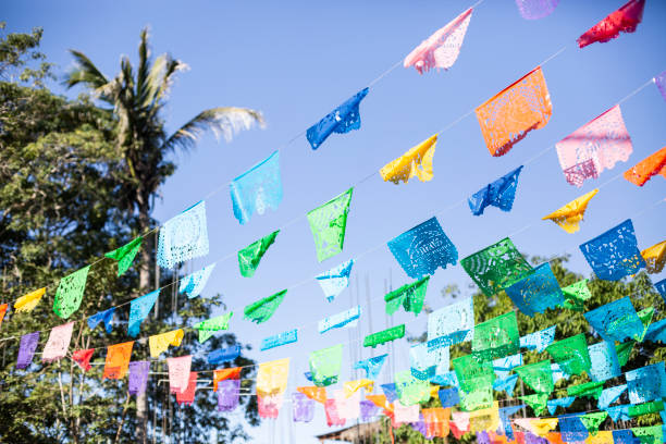 Festive flags in the street of San Francisco, Nayarit, Mexico Mexico, mexican culture, decoration, streamer pacific coast stock pictures, royalty-free photos & images