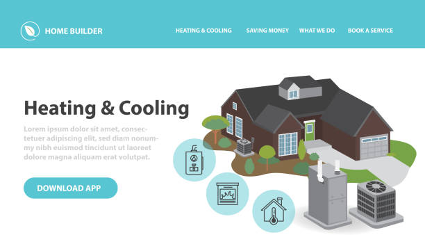 istock Home efficiency Heating and Cooling Infographic design template with 3d home air conditioner and furnace 1206086851