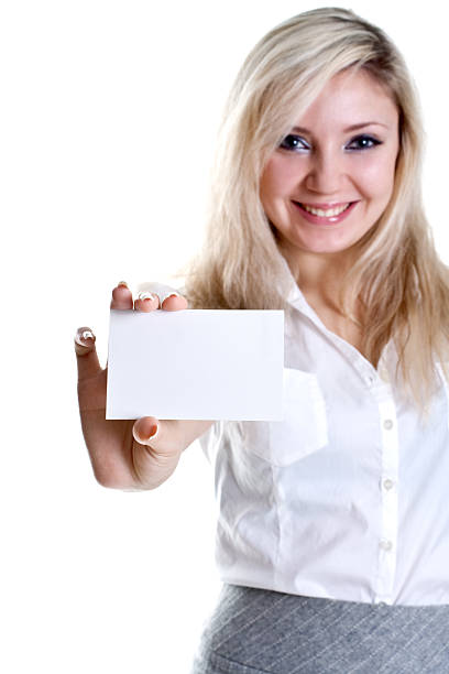istock young business woman with card 120608965