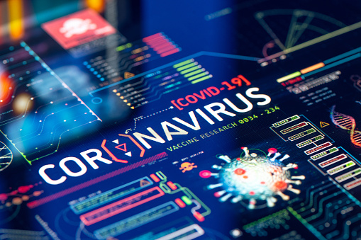 Coronavirus (COVID-19) Outbreak Laboratory Research & Quality Control on a high technology equipment.