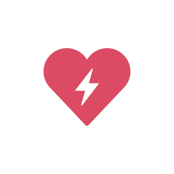 번개 아이콘, 충전 심장과 마음의 그림입니다. 흰색 배경에 격리된 스톡 벡터 그림입니다. - valentines day hearts flash stock illustrations