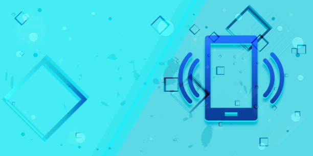 istock Smartphone network signal icon flat abstract design cyan blue banner illustration 1206097120
