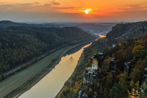 istock Autumn mood with sunset in Saxony with Elbe valley 1206097167