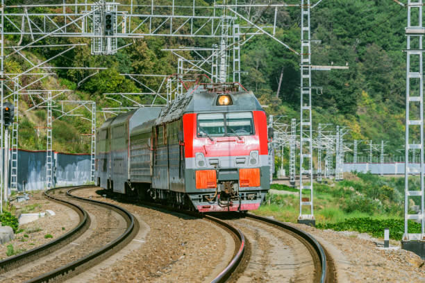 istock Passenger double deck train moves along the mountains. Sochi. Russia. 1206099436