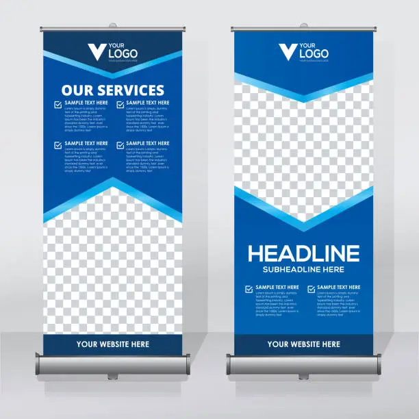 Vector illustration of Roll up banner design template, abstract background, pull up design, x-banner, rectangle size.