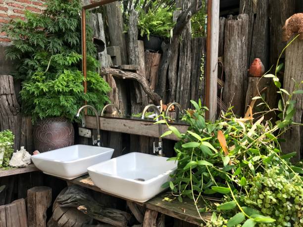 Outdoor wash sink in the garden stock photo