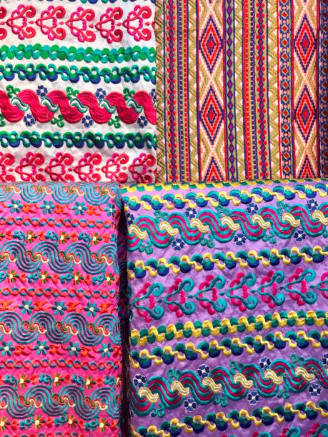 istock Colorful Thai traditional cloth texture for background 1206103797