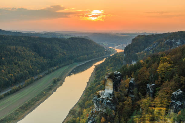 istock Saxon Switzerland National Park with sunset and rocks 1206103961